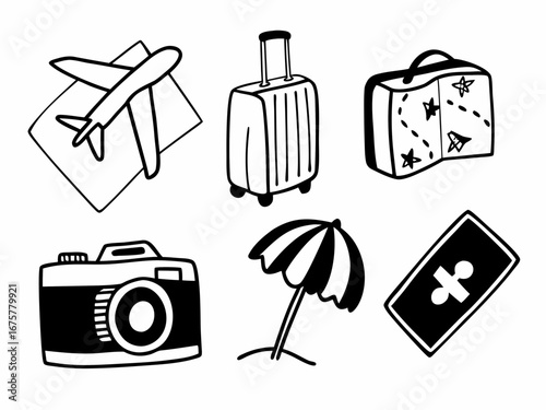 Summer Traveling set vector icon illustration 
