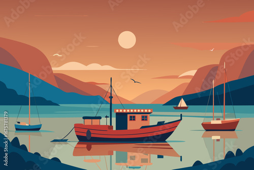 fishing boat at sunset