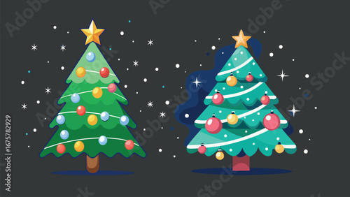 A beautiful vector illustration of a decorated Christmas tree with gifts and a star, perfect for a festive holiday card, T shirt vector Element. 