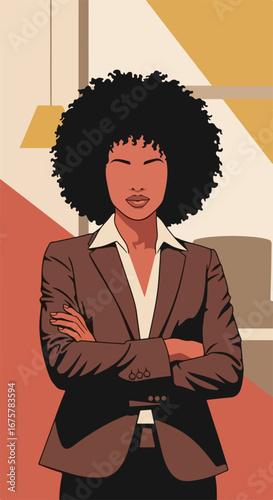 Portrait of a confident Black businesswoman with an afro hairstyle.