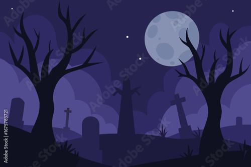 halloween night landscape with moon