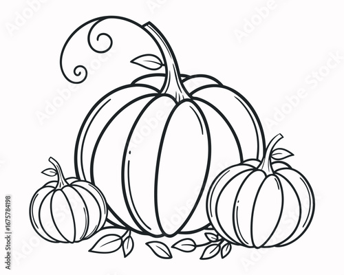 Vector art of three pumpkins with leaves and vine