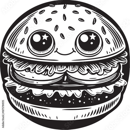 cute and smiling hamburger cartoon vector illustration