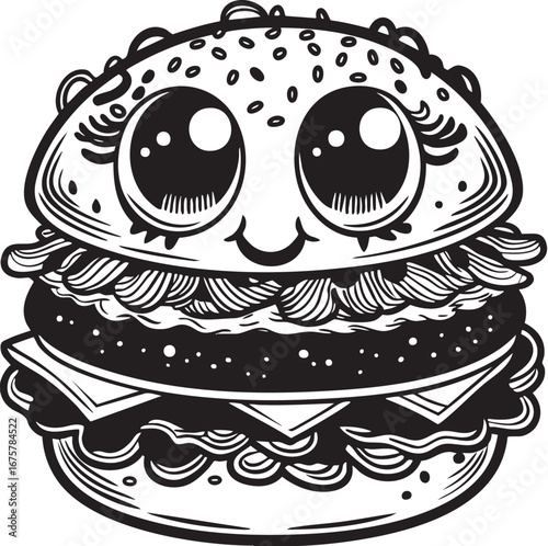 cute and smiling hamburger cartoon vector illustration