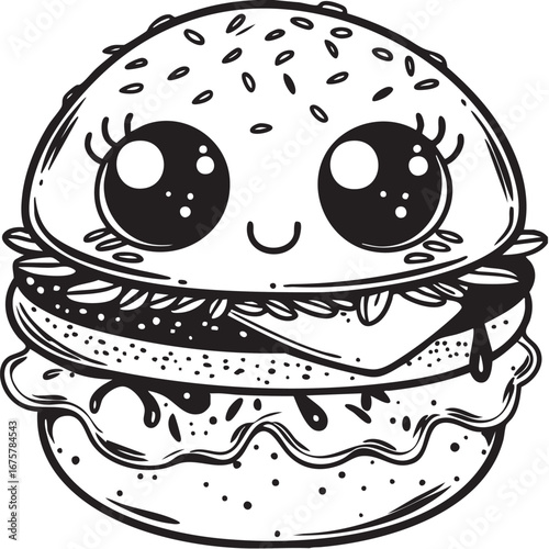 cute and smiling hamburger cartoon vector illustration