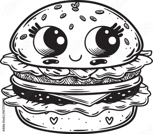 cute and smiling hamburger cartoon vector illustration