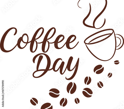 Vector art of coffee day celebration with stylized text and coffee beans