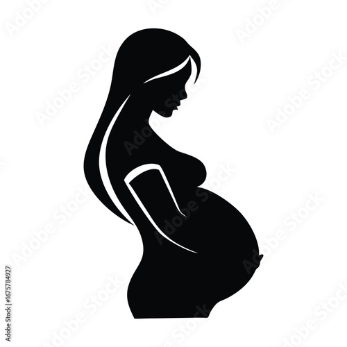 Elegant silhouette of a pregnant woman holding her belly