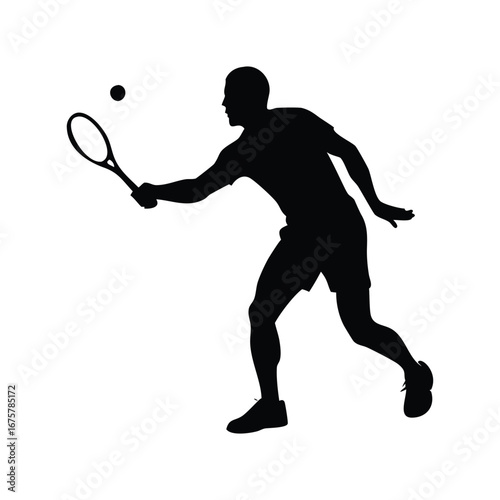 Silhouette of a male tennis player hitting a forehand shot