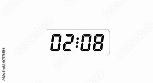 Digital clock time display showing two oh eight minutes morning evening hours minute second timepiece on transparent background