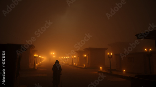 The ninth plague of Egypt: the land cloaked in eerie darkness, faint torchlight along desolate streets creating a surreal atmosphere