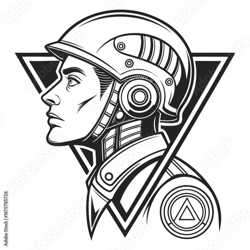 Cyborg soldier with helmet, a futuristic design