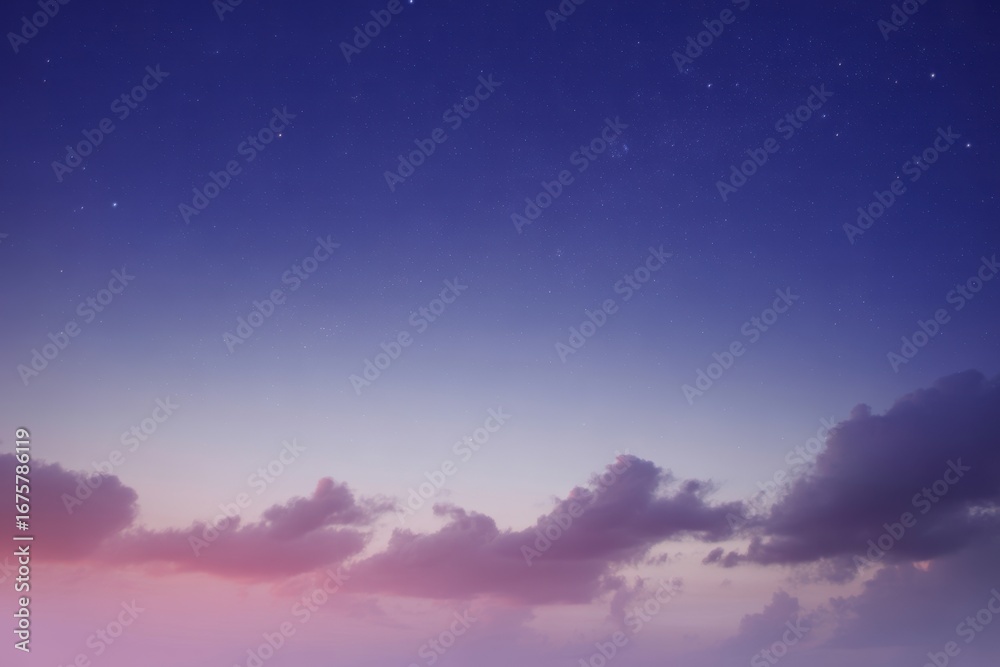 Fototapeta premium Serene twilight sky with wispy clouds and distant stars