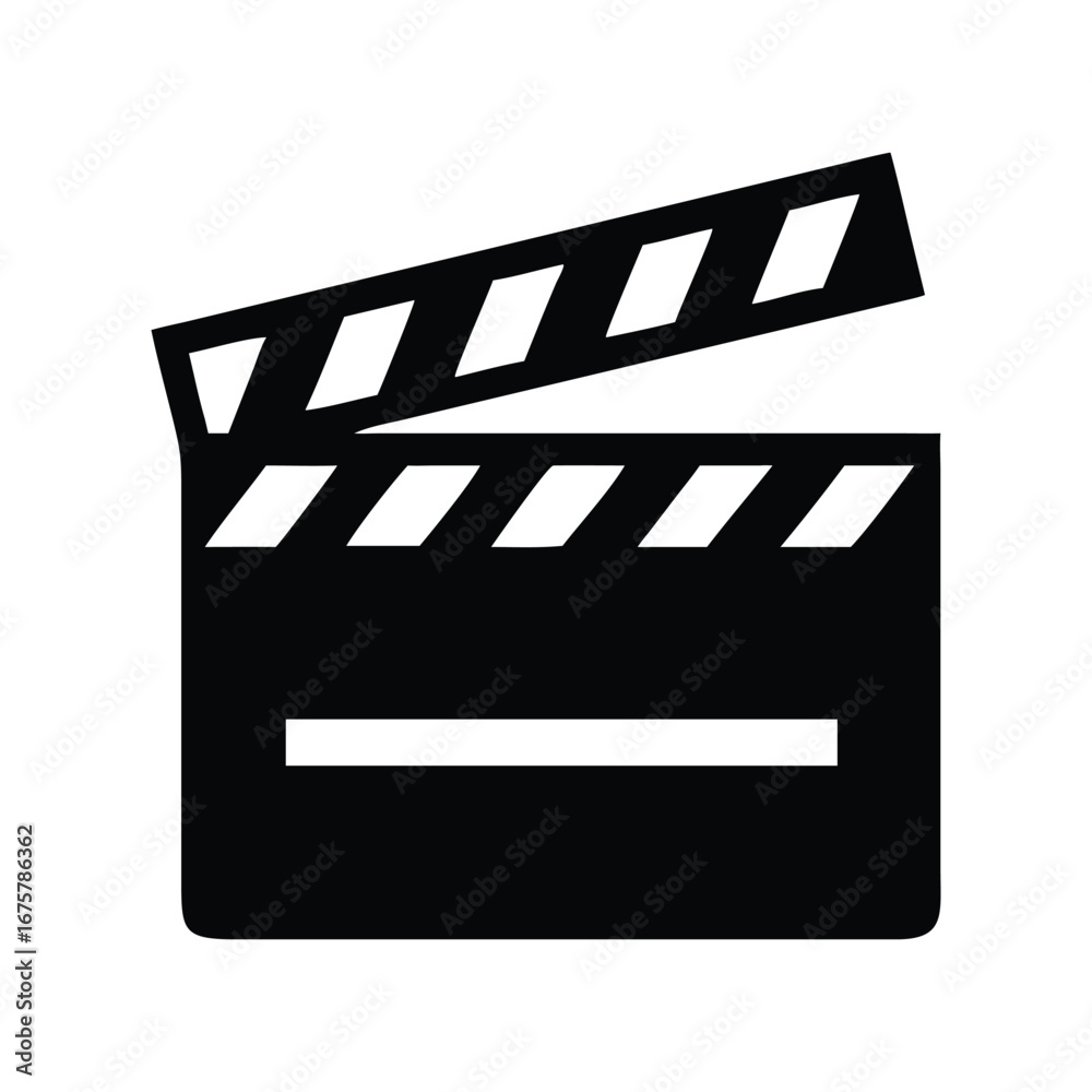 Obraz premium Simple black and white icon of a movie clapperboard