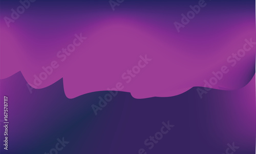 An abstract purple sky with stars silhouettes the misty mountain landscape at sunset