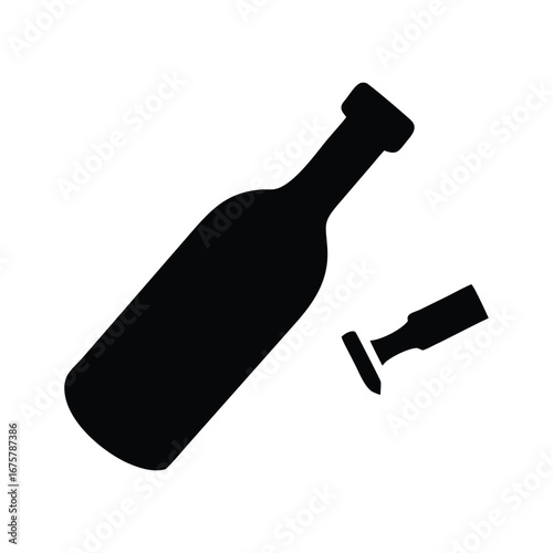 Black silhouette of an open bottle with a detached cap