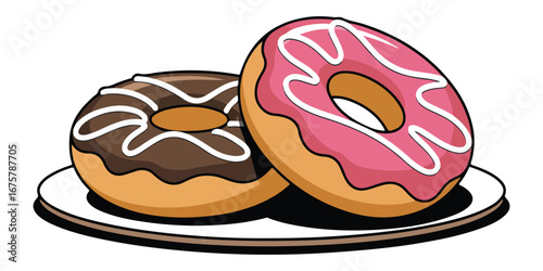 DONUTS illustration, outline coloring book page line art