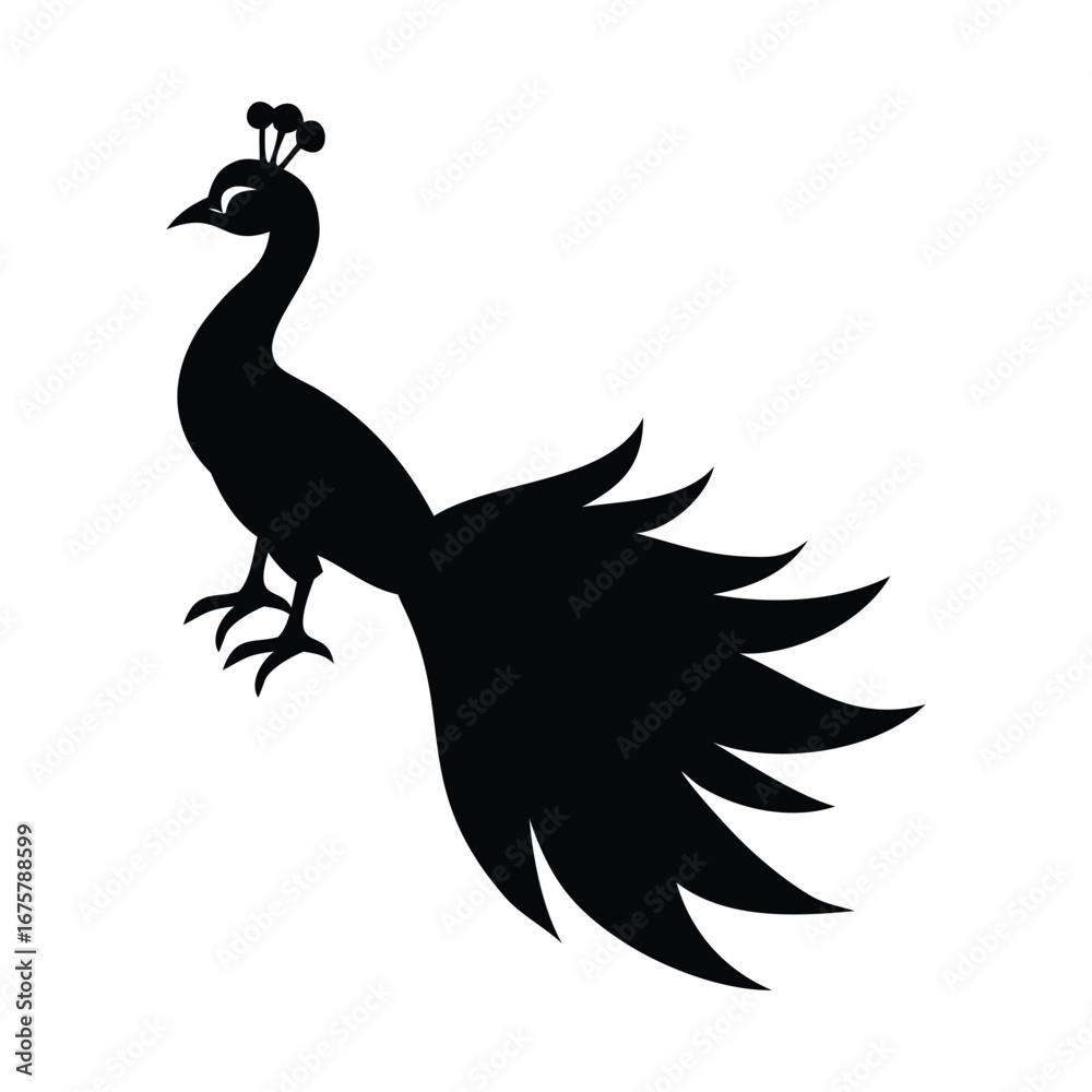 Obraz premium Elegant black silhouette of a peacock with a crown