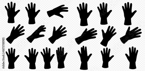 Collection of black silhouette gloves in various hand positions.