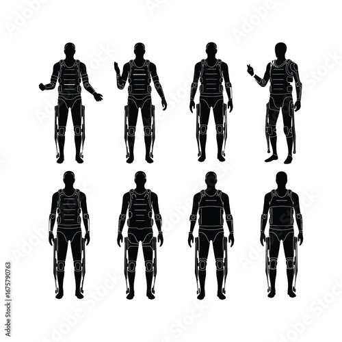 Physiotherapy Robot Silhouettes A Collection of Poses for Medical Illustration