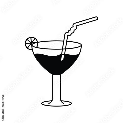 Mocktail  glyph outline icon with white background vector stock illustration