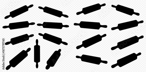 Scattered black silhouettes of rolling pins, arranged in two groups.