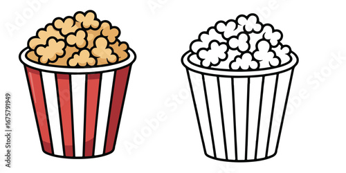 popcorn illustration, outline coloring book page line art