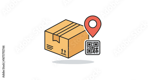 Package delivery tracking location qr code logistics shipping cargo distribution service order transport on transparent background