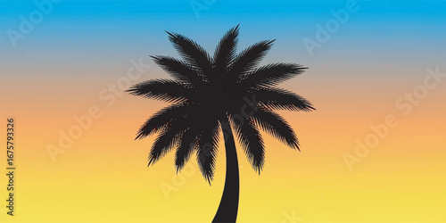 High-quality vector illustration of a palm tree in black silhouette style, designed with clean outlines.