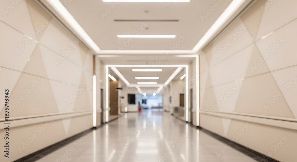 Obraz premium Modern Hallway with Escalators and Lighting.