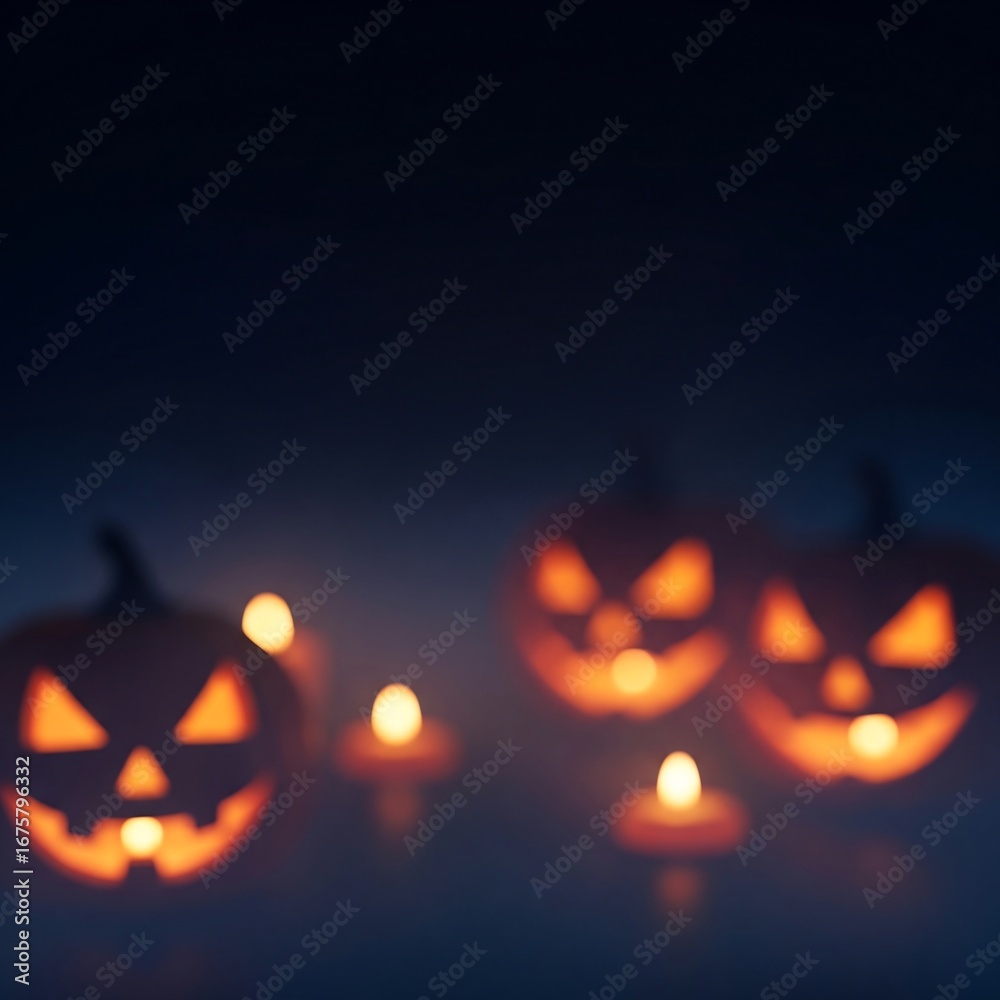 Naklejka premium Group of Jack O’Lanterns in Darkness with Spooky Light