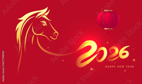 Horizontal version of Chinese Lunar New Year poster Year of the Horse background