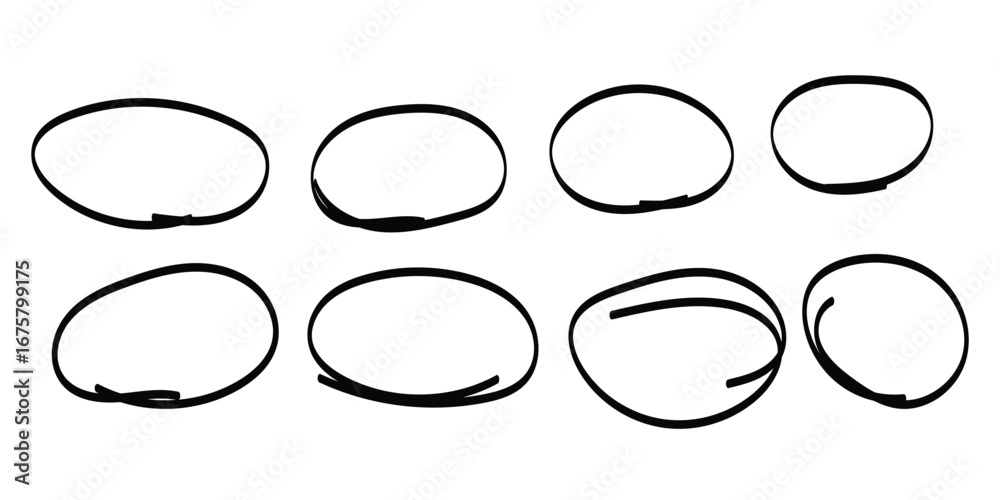 Fototapeta premium Hand drawn circle line sketch set. Black pen hand drawn doodle grunge circle highlights. Hand drawning circle line sketch set.