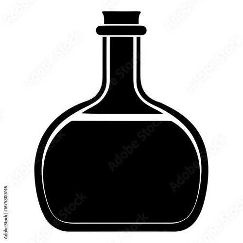 A simple black silhouette of a flask filled with liquid
