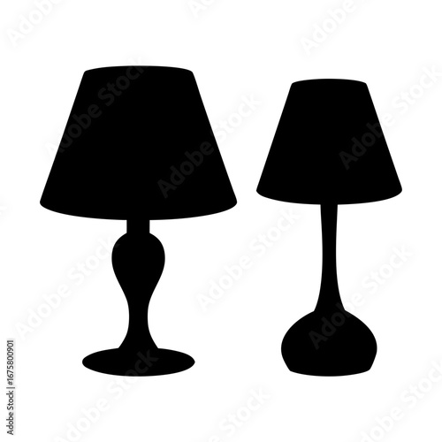 Two decorative table lamps in silhouette