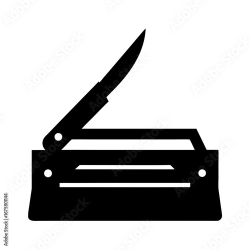 A sharp blade on a guillotine paper cutter silhouette