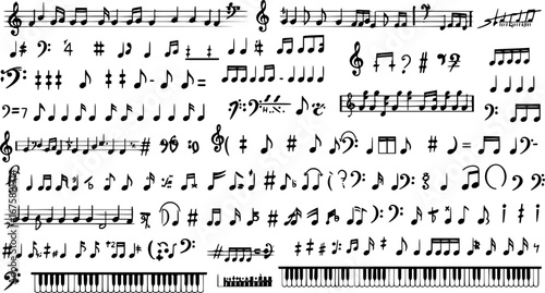 Collection of musical symbols and notes. Musical notation.
