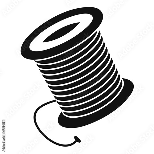 Black and white silhouette of a spool of wire with a loose end