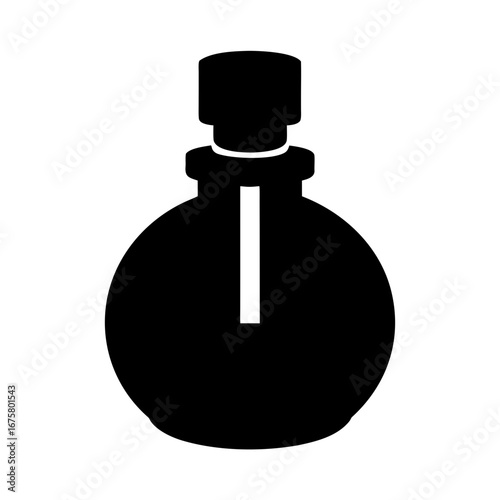 Classic round perfume bottle silhouette with a tall stopper