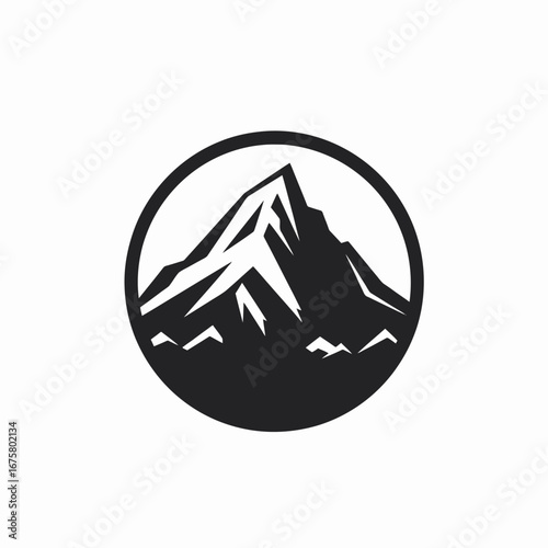 Majestic mountain peak encircled, evoking nature's beauty in a minimalist logo silhouette