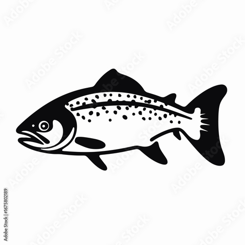 Distinctive trout design, featuring spots and clean lines in a stark silhouette