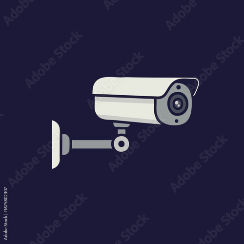 White isolated electronic surveillance security camera on a wall for building protection and monitoring