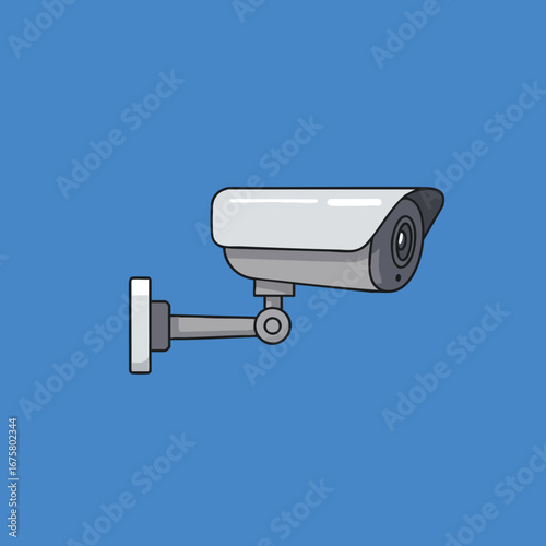 White surveillance camera isolated on a blue background