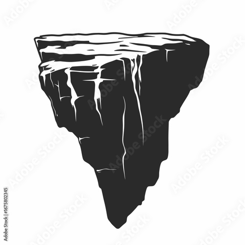 Isolated black and white rock formation floating mountain design vector silhouette