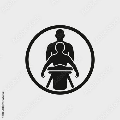 Modern graphic depicting massage therapy treatment, set within a circular silhouette