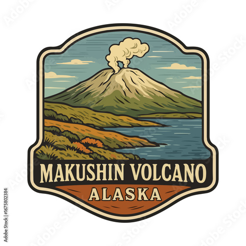 Vintage Makushin Volcano USA Volcano SVG, Retro National park Volcano, national park service, Active Volcano preserve