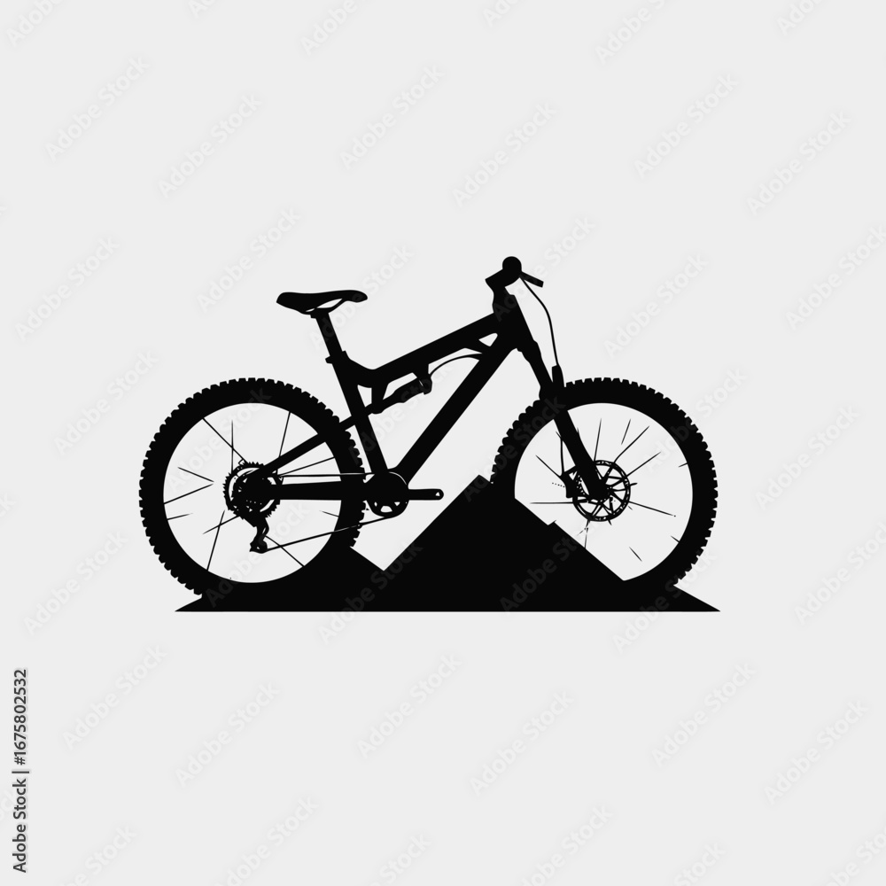 Fototapeta premium Striking mountain bike illustration atop hills with captivating vector graphic silhouette