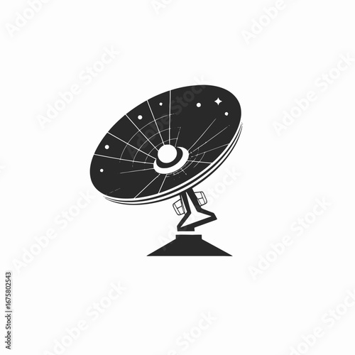 Dramatic radio telescope stands majestically, capturing cosmic wonders in stylized silhouette