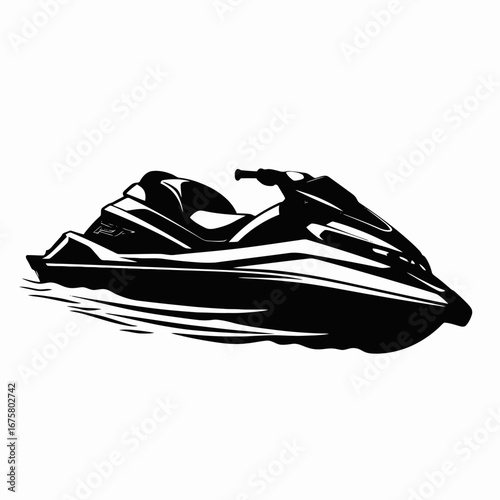 Sleek black jet ski watercraft on the water in simple silhouette