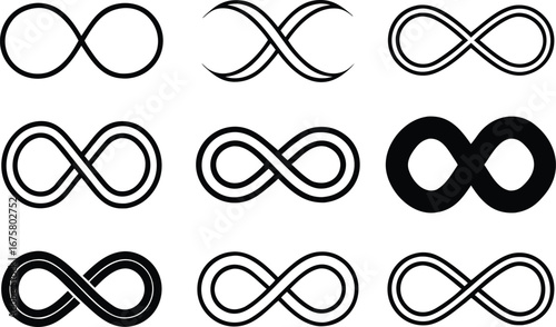 Infinity Symbol Collection Diverse Variations of the Mathematical Concept of Limitless Potential and Endless Possibilities in Vector Format